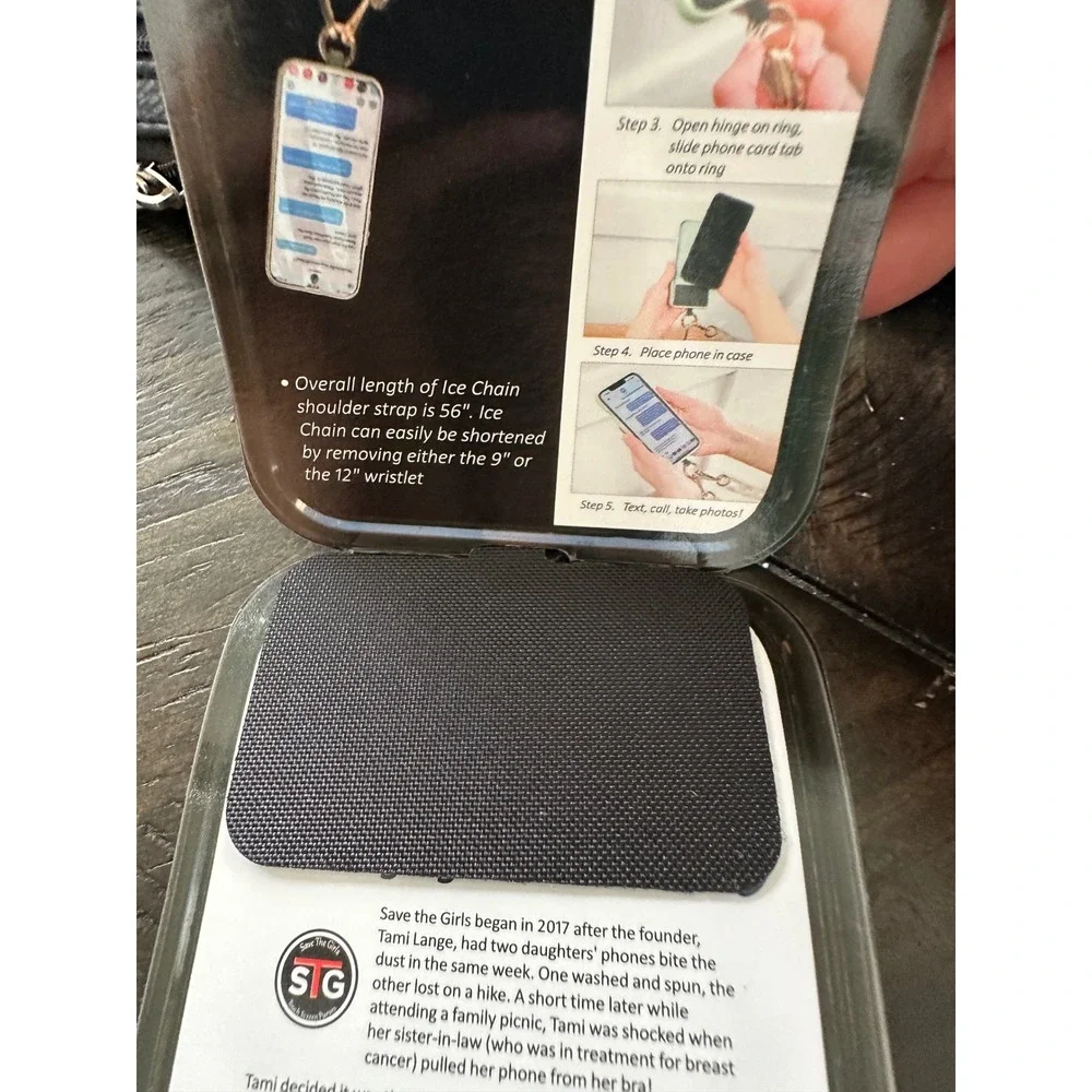 Save The Girls Clip & Go Ice Chain Crossbody Phone Carrier Black Universal Strap